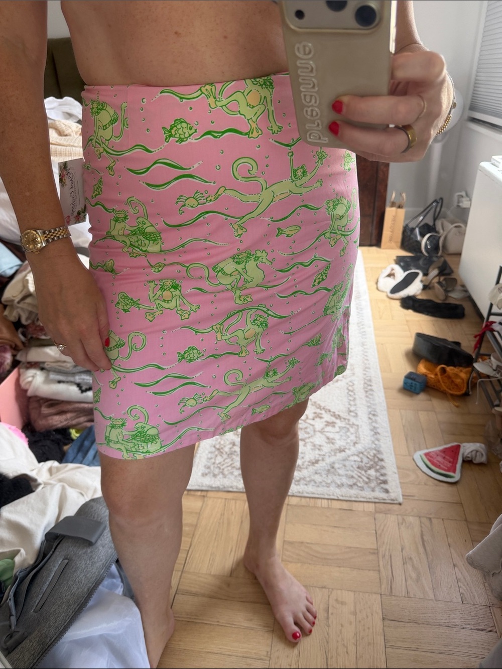 Lilly Pulitzer Pink Midi Skirt with Green Sea Creature Print